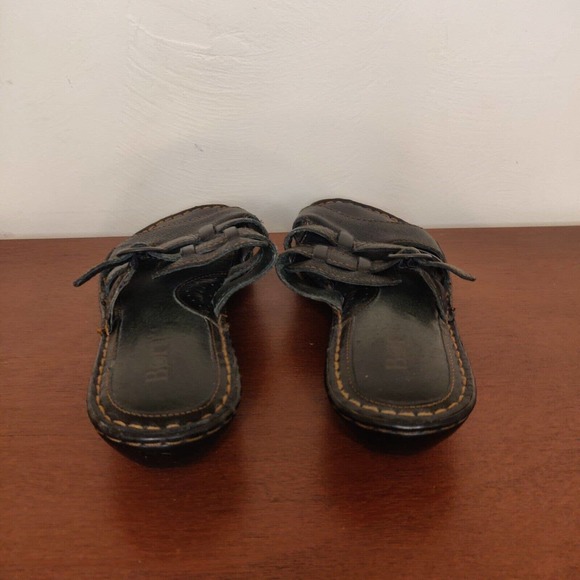 Born Women's Sandals Slip-on Black Leather Size 7 Open Toe Buckle - Picture 2 of 8